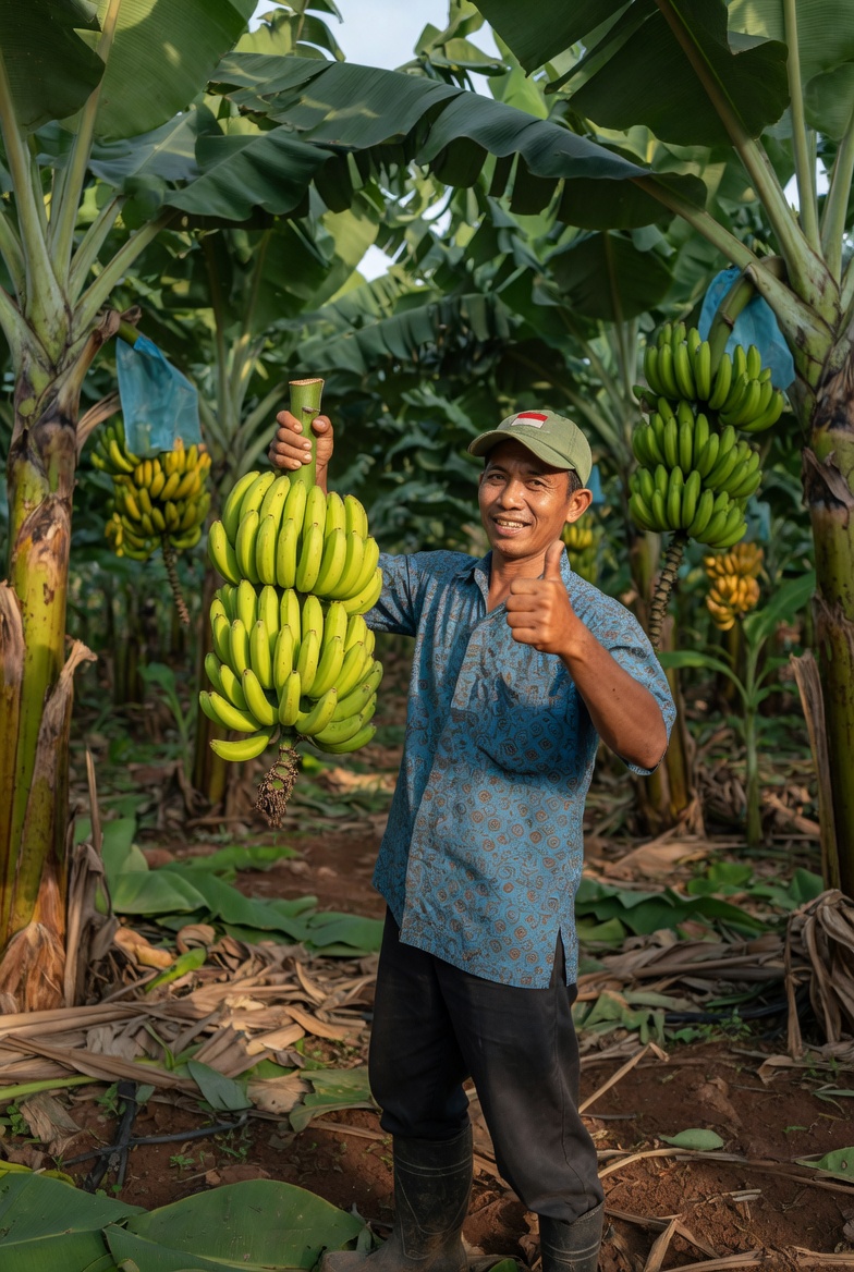 Tim Pisang Segar Bandung bersama petani lokal di kebun pisang Bandung, Jawa Barat